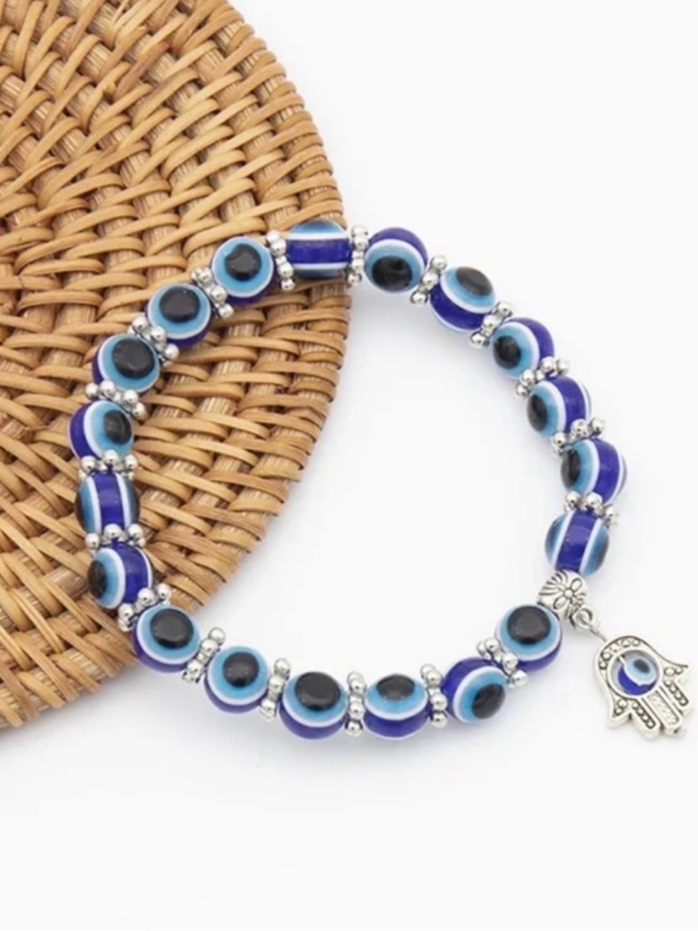 New Evil Eye Hamsa Stretch Bracelet - Blue Beaded Women’s Jewelry - Picture 3 of 3